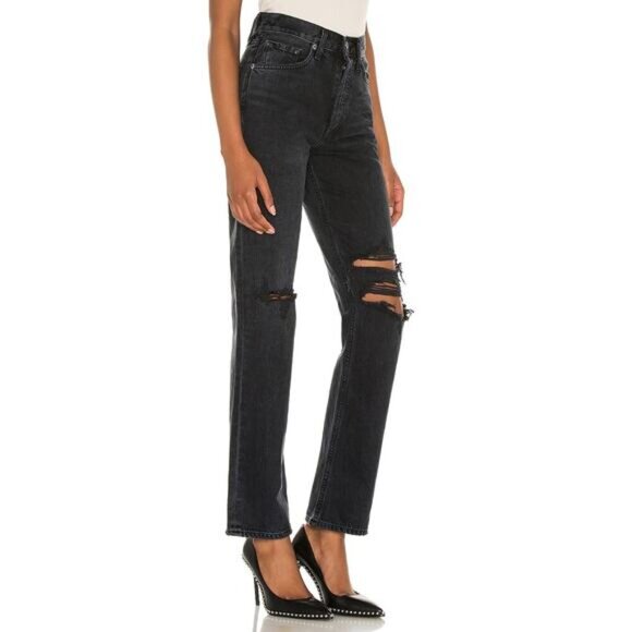 NWT AGOLDE Lana Mid Rise Vintage Straight Sz 27 Disorder Washed Black - Picture 3 of 11
